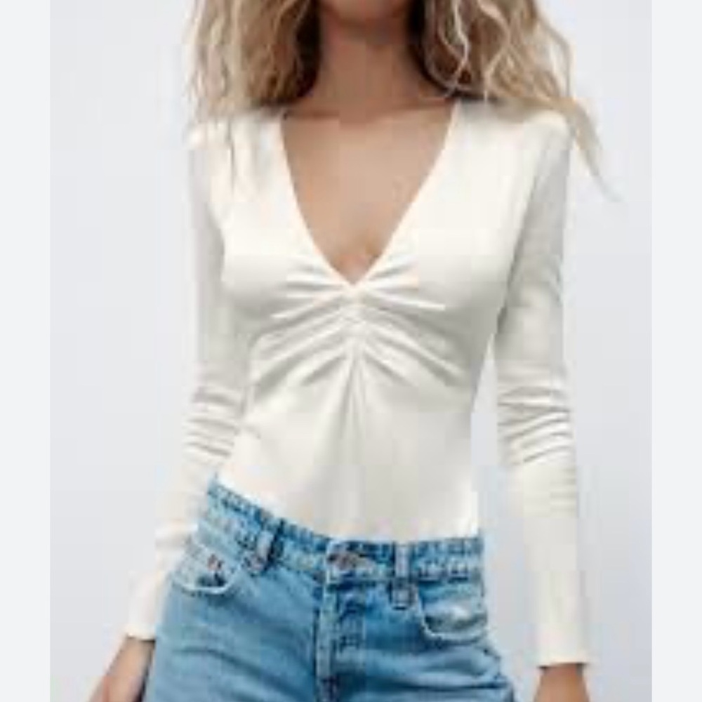 Zara, Ruched, Satin Effect Body Suit